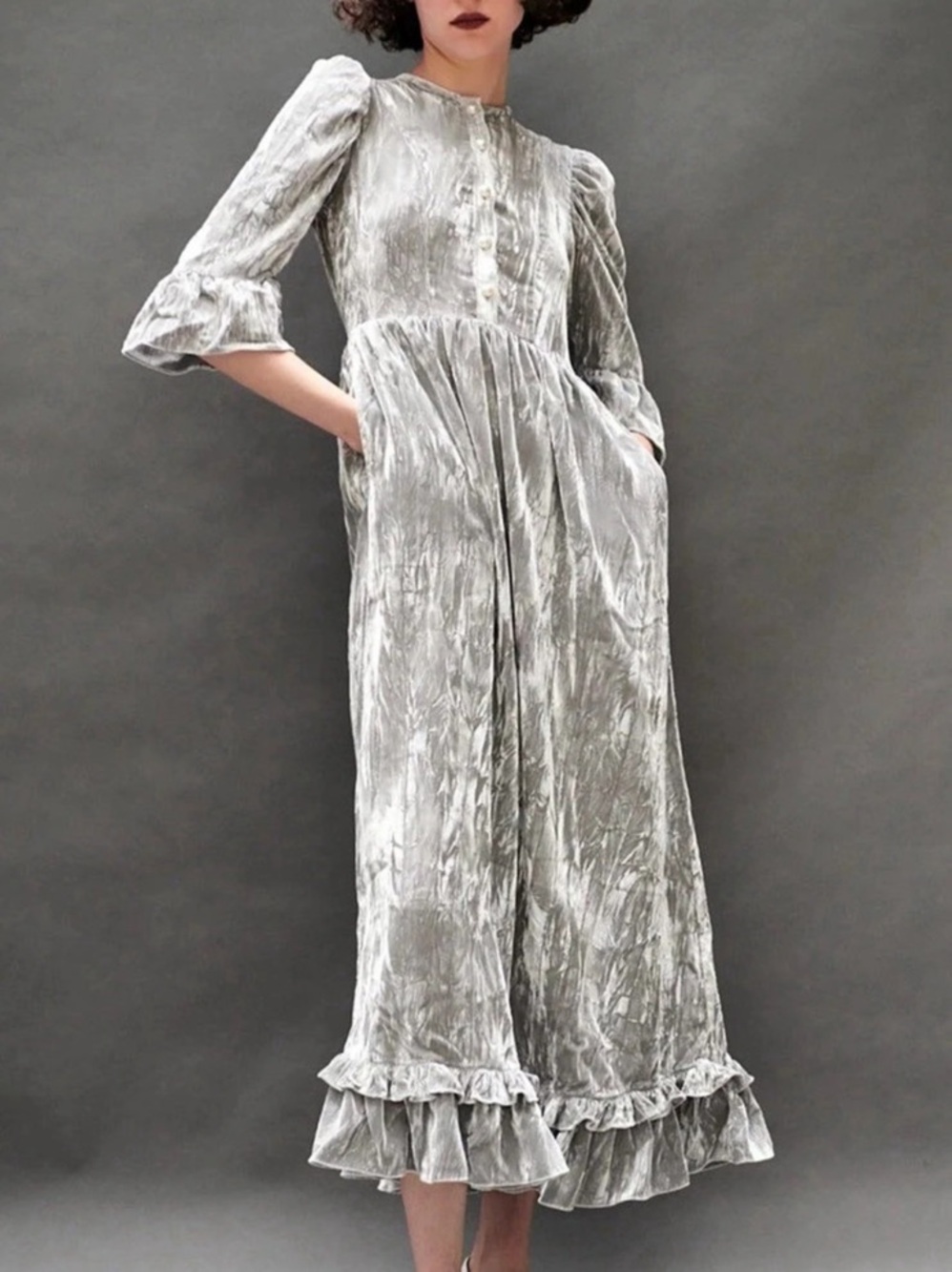 Batsheva “Ella” dress - silver velvet, maxi dress, new with tags